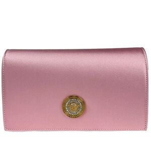 Versace Medusa Crystal Pink Satin Mini Chain Crossbody Bag w/Dust Bag NEW